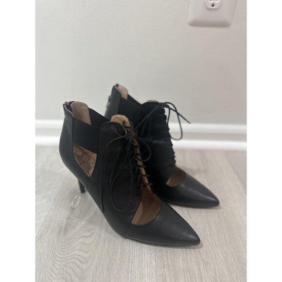 Banana Republic Heels Womens Size 9.5 Black Leather Lace Up Pumps Pointed Toe - Picture 1 of 10